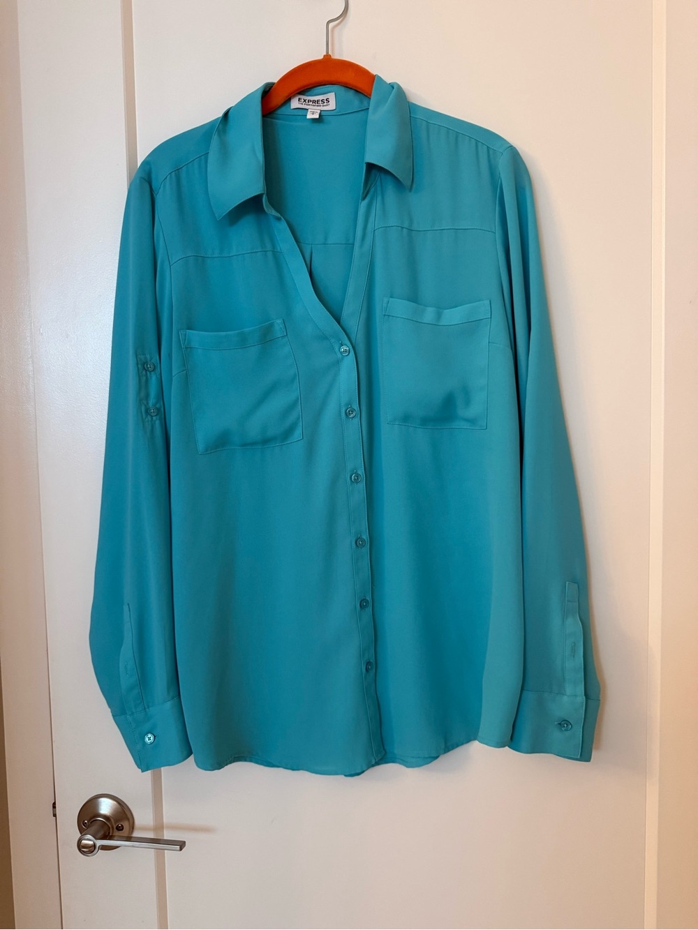 Express Women's Teal Button-Up Shirt